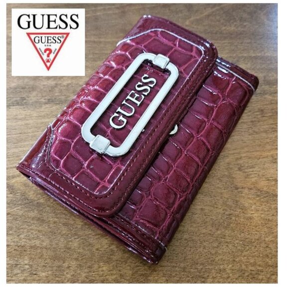 GUESS, Burgundy faux crocodile print wallet - Picture 1 of 7